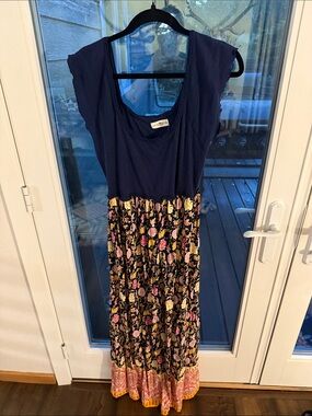 NATURAL LIFE Navy Maxi Dress with Pink & Yellow Floral Skirt